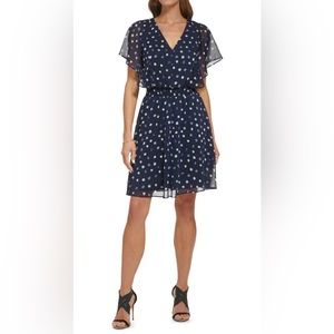 DKNY polka dot flutter sleeve fit & flare dress